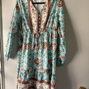 BOHO Floral Long 3/4 Sleeve Dress